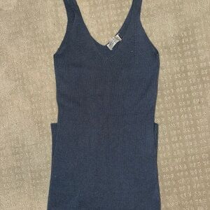Dress Forum Blue Midi Dress with V-neck Sleeveless Cut Out Fitted Style